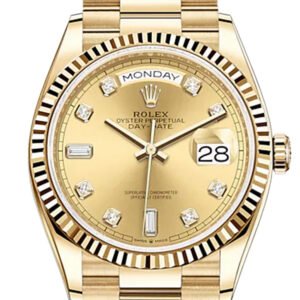 ROLEX Day-Date 36 Champagne Diamond Dial 18K Yellow Gold Watch 128238