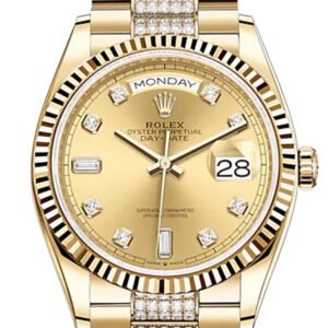 ROLEX Day-Date 36 Champagne Diamond Dial 18K Yellow Gold Watch Diamond set president Bracelet 128238