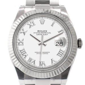 Rolex Datejust 41 White Roman Dial White Gold Fluted Bezel Oyster Mens Watch 126334