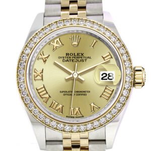 Rolex Datejust 28 Champagne Roman Dial Diamond Bezel Yellow Gold Jubilee Ladies Watch 279383RBR 279383