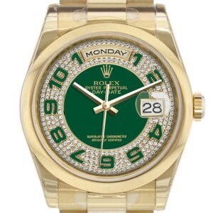 Rolex Day-Date 36 Green Diamonds paved Dial President Yellow Gold Watch 118208