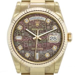 Rolex Day-Date 36 Black mother-of-pearl Jubilee design set with diamonds Dial Fluted Bezel Yellow Gold Watch 118238