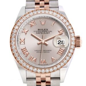 Rolex Datejust 28 Sundust Roman Dial Diamond Bezel Rose Gold Two Tone Watch 279381RBR 279381