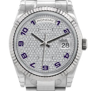 Rolex Day-Date 36 Diamond-paved Dial Fluted Bezel Oyster White Gold Watch 118239