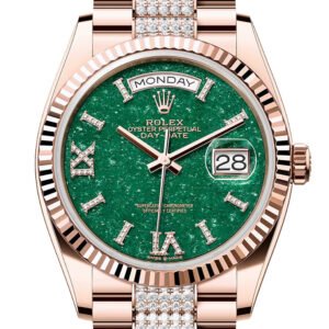 Rolex Day-Date 36 Aventurine Diamond Dial Fluted Bezel 18K Everose gold Diamond President Watch 128235