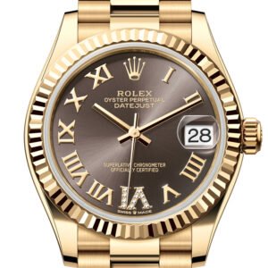 Rolex Datejust 31 Dark Grey Roman Dial Fluted Bezel Yellow Gold Ladies Watch 278278 278278-0032