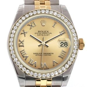 Rolex Datejust 31 Champagne Roman Dial Diamond Bezel Jubilee Yellow Gold Two Tone Watch 178383