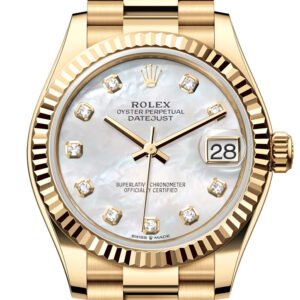 Rolex Datejust 31 Mother Of Pearl Diamond Dial Fluted Bezel Yellow Gold Ladies Watch 278278 278278-0010