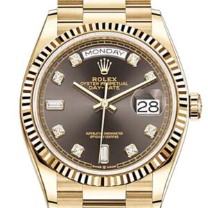 ROLEX Day-Date 36 Dark Grey Diamond Dial 18K Yellow Gold Watch 128238