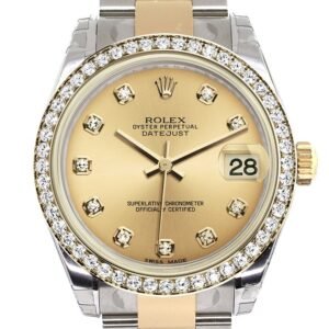 Rolex Datejust 31 Champagne Diamond Dial Diamond Bezel Yellow Gold Two Tone Watch 178383