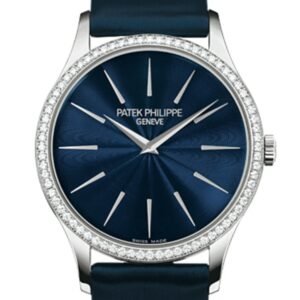 Patek Philippe Calatrava Blue Dial Diamond 18kt White Gold Ladies Watch 4897G-001
