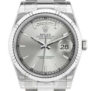 Rolex Day-Date 36 Silver Dial Fluted Bezel President White Gold Watch 118239