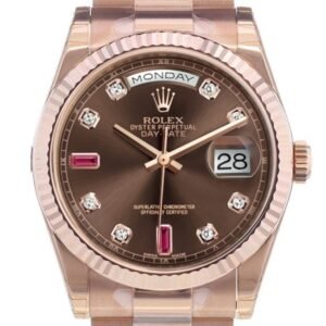 Rolex Day-Date 36 Chocolate set with diamonds and rubies Dial Fluted Bezel President Everose Gold Watch 118235