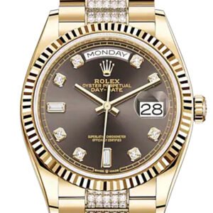ROLEX Day-Date 36 Dark Grey Dial 18K Yellow Gold Watch Diamond set president Bracelet 128238