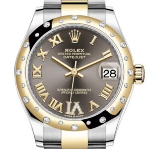 Rolex Datejust 31 Dark Grey Large VI diamonds Dial Diamond Bezel Yellow Gold Two Tone Watch 278343RBR 278343 NP