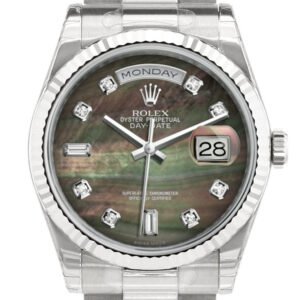 Rolex Day-Date 36 Black mother-of-pearl set with Diamonds Dial Fluted Bezel President White Gold Watch 118239