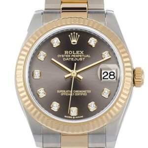 Rolex Datejust 31 Dark Grey Diamonds Dial Fluted Bezel 18K Yellow Gold Two Tone Watch 278273 NP