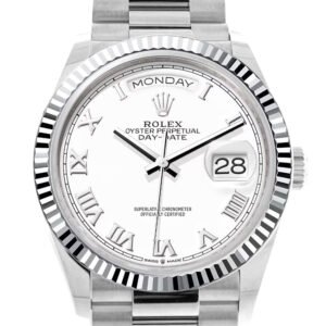 Rolex Day-Date 36 White Dial Fluted Bezel Platinum President Watch 128236 DC