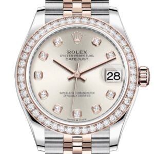 Rolex Datejust 31 Silver Diamonds Dial Diamond Bezel Rose Gold Two Tone Jubilee Watch 278381RBR 278381