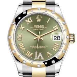 Rolex Datejust 31 Olive green Large VI diamonds Dial Diamond Bezel Yellow Gold Two Tone Watch 278343RBR 278343