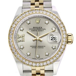 Rolex Datejust 28 Silver Diamond Star Dial Diamond Bezel Yellow Gold Jubilee Ladies Watch 279383RBR 279383
