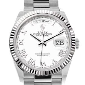 Rolex Day-Date 36 White Dial Fluted Bezel White gold President Watch 128239 DC