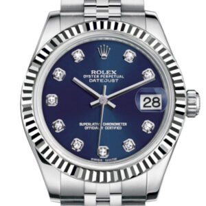 Rolex Datejust 31 Blue Set Diamonds Dial White Gold Fluted Bezel Jubilee Ladies Watch 178274 Pre-owned
