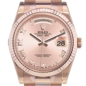 Rolex Day-Date 36 Pink Roman Dial Fluted Bezel President Everose Gold Watch 118235