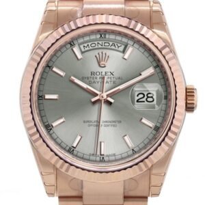 Rolex Day-Date 36 Rhodium Dial Fluted Bezel Oyster Everose Gold Watch 118235