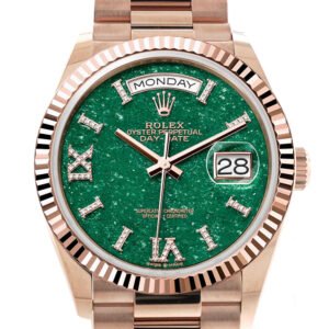Rolex Day-Date 36 Aventurine Diamond Dial Fluted Bezel 18K Everose gold President Watch 128235