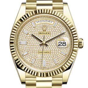 Rolex Day-Date 40 Diamond Paved 10 Baguette Diamond Dial 18K Yellow Gold President Men's Watch 228238