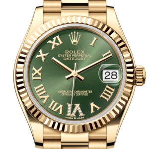 Rolex Datejust 31 Green Roman Dial Fluted Bezel Yellow Gold Ladies Watch 278278 278278-0030