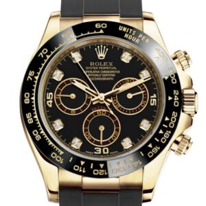 Rolex Cosmograph Daytona Black Diamond Yellow Gold Oysterflex Strap Mens Watch 116518LN 116518