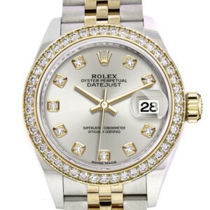 Rolex Datejust 28 Silver set with diamonds Dial Diamond Bezel Yellow Gold Jubilee Ladies Watch 279383RBR 279383