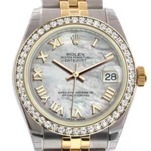 Rolex Datejust 31 White mother-of-pearl Roman Dial Diamond Bezel Jubilee Yellow Gold Two Tone Watch 178383