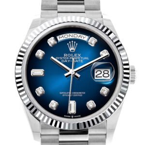 Rolex Day-Date 36 Blue ombré Diamond Dial Fluted Bezel Platinum President Watch 128236