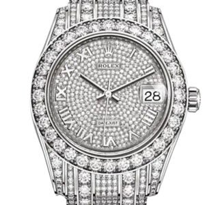 ROLEX Pearlmaster 34 Diamond Pave Dial Pearlmaster Bracelet White Gold Watch 81405RBR