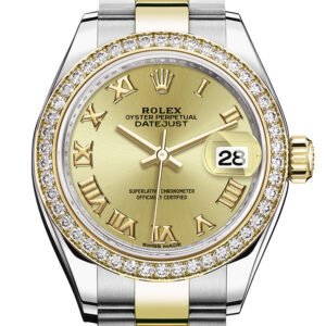 Rolex Datejust 28 Champagne Roman Dial Diamond Bezel Yellow Gold Ladies Watch 279383RBR 279383