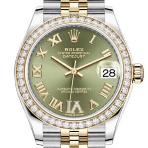 Rolex Datejust 31 Olive green VI Diamonds Dial Diamond Bezel Yellow Gold Two Tone Jubilee Watch 278383RBR 278383