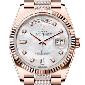 Rolex Day-Date 36 Mother-of-pearl Diamond Dial Fluted Bezel 18K Everose gold Diamond President Watch 128235