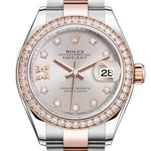Rolex Datejust 28 Sundust Large VI Diamonds Dial Diamond Bezel Rose Gold Two Tone Watch 279381RBR 279381