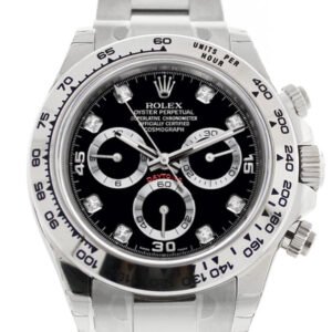 ROLEX Cosmograph Daytona Black Diamond Dial White Gold Oyster Men's Watch 116509