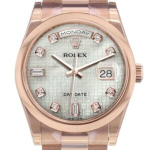Rolex Day-Date 36 White Mother of Pearl Oxford Motif Diamonds Dial President Everose Gold Watch 118205