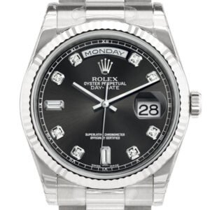 Rolex Day-Date 36 Black set with Diamonds Dial Fluted Bezel President White Gold Watch 118239