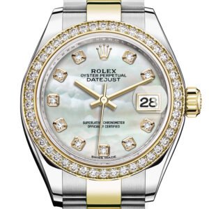 Rolex Datejust 28 White mother-of-pearl set with diamonds Dial Diamond Bezel Yellow Gold Ladies Watch 279383RBR 279383
