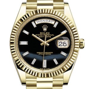Rolex Day-Date 40 Onyx 10 Baguette Diamond Dial 18K Yellow Gold President Men's Watch 228238