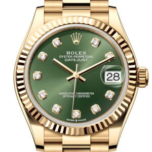 Rolex Datejust 31 Green Diamond Dial Fluted Bezel Yellow Gold Ladies Watch 278278 278278-0011