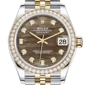 Rolex Datejust 31 Black mother-of-pearl Diamonds Dial Diamond Bezel Yellow Gold Two Tone Jubilee Watch 278383RBR 278383