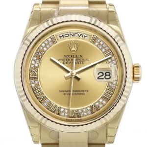 Rolex Day-Date 36 Champagne-colour set with diamonds Dial Fluted Bezel Yellow Gold Watch 118238