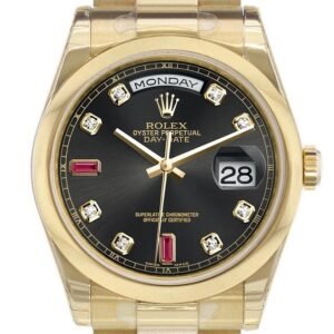 Rolex Day-Date 36 Black Diamonds and rubies Dial President Yellow Gold Watch 118208